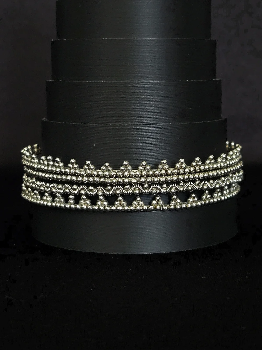 VTG Beaded Bangles Set of 4 - Boho, Tribal - Granulated Style, Silver-tone - 9